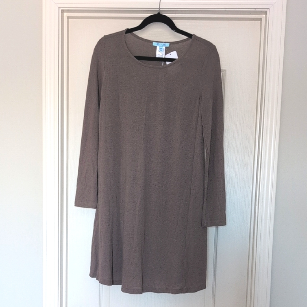Brown Long Sleeve Swing Dress